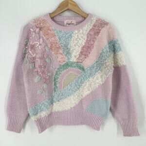 Vintage 80's Jaclyn Smith Sweater Floral Beaded Pastel Chunky Knit Pullover